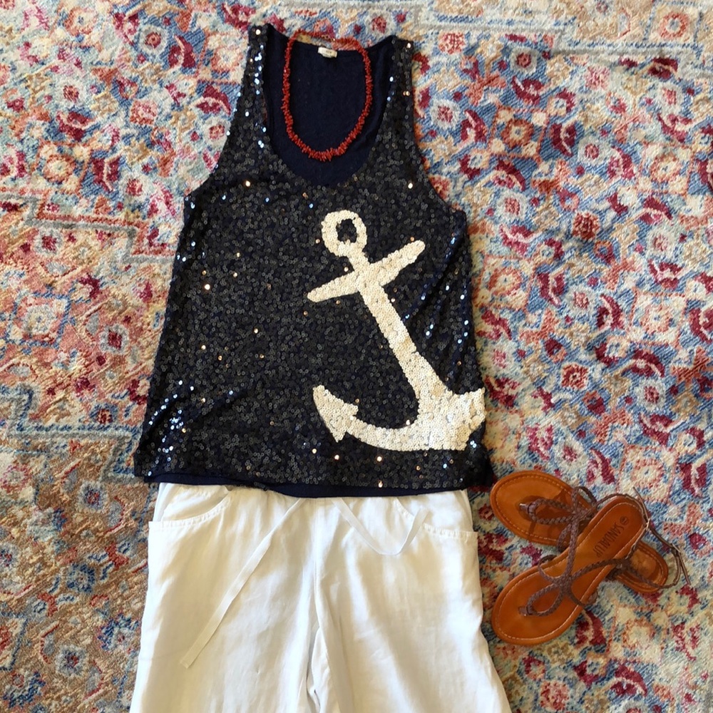 J. Crew sequin racerback anchor top.